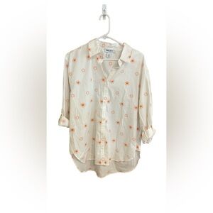 Nine West White Blouse with Orange Sun Design